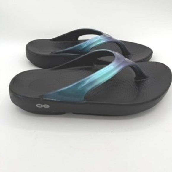 OOFOS Shoes - OOFOS OOlala Thong Sandal Women W7 Black Iridescent Recovery Comfort Ergo Sporty